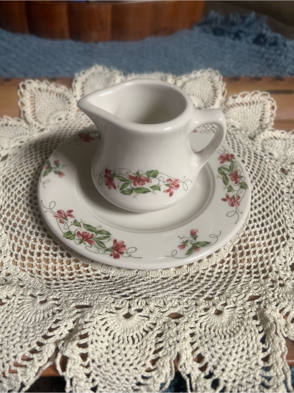 Vintage Homer Laughlin Seville Creamer & Saucer Set, Pink Foral Design